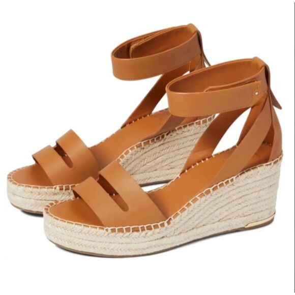 New Franco Sarto Womens Callia Leather Ankle Strap Wedge Espadrille Sandals 10 M - Picture 1 of 8